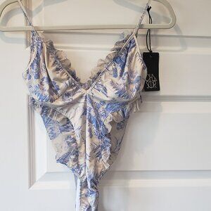 NWT: Chaser Ruffle-Trim Floral One-Piece Swimsuit Size Medium